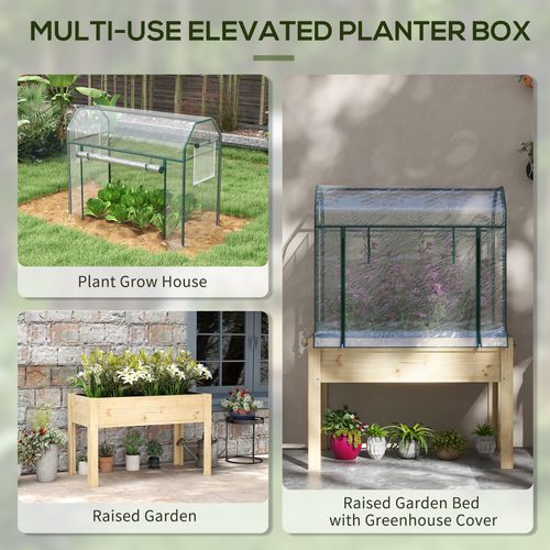 Outsunny Wooden Raised Planter, Garden Bed with Greenhouse Cover and Bed Liner - Home Symphony
