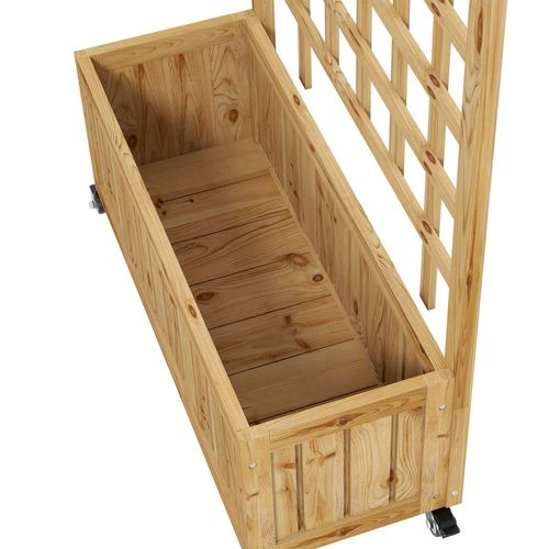 Outsunny Wooden Trellis Planter, Raised Garden Bed with Wheels and Bed Liner - Home Symphony