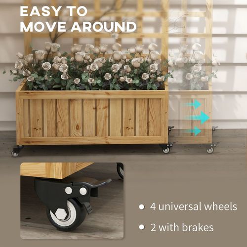 Outsunny Wooden Trellis Planter, Raised Garden Bed with Wheels and Bed Liner - Home Symphony