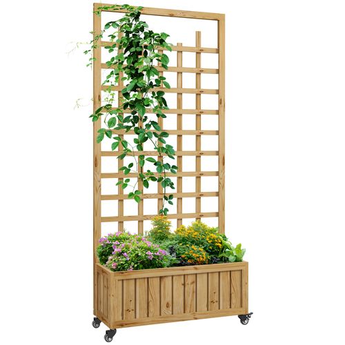 Outsunny Wooden Trellis Planter, Raised Garden Bed with Wheels and Bed Liner - Home Symphony