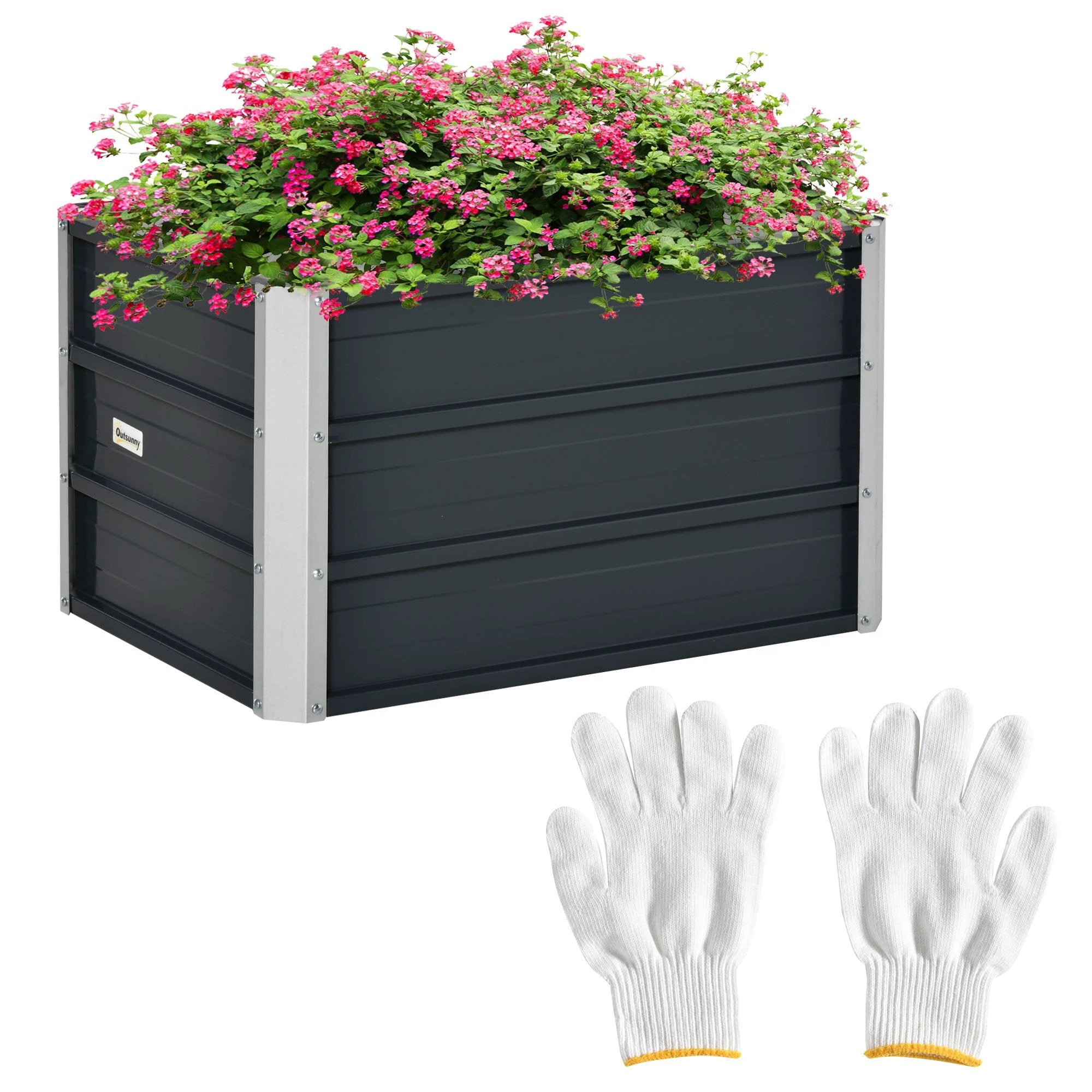 Outsunny Raised Garden Bed, Elevated Planter Box & Gloves, Grey - Raised Beds