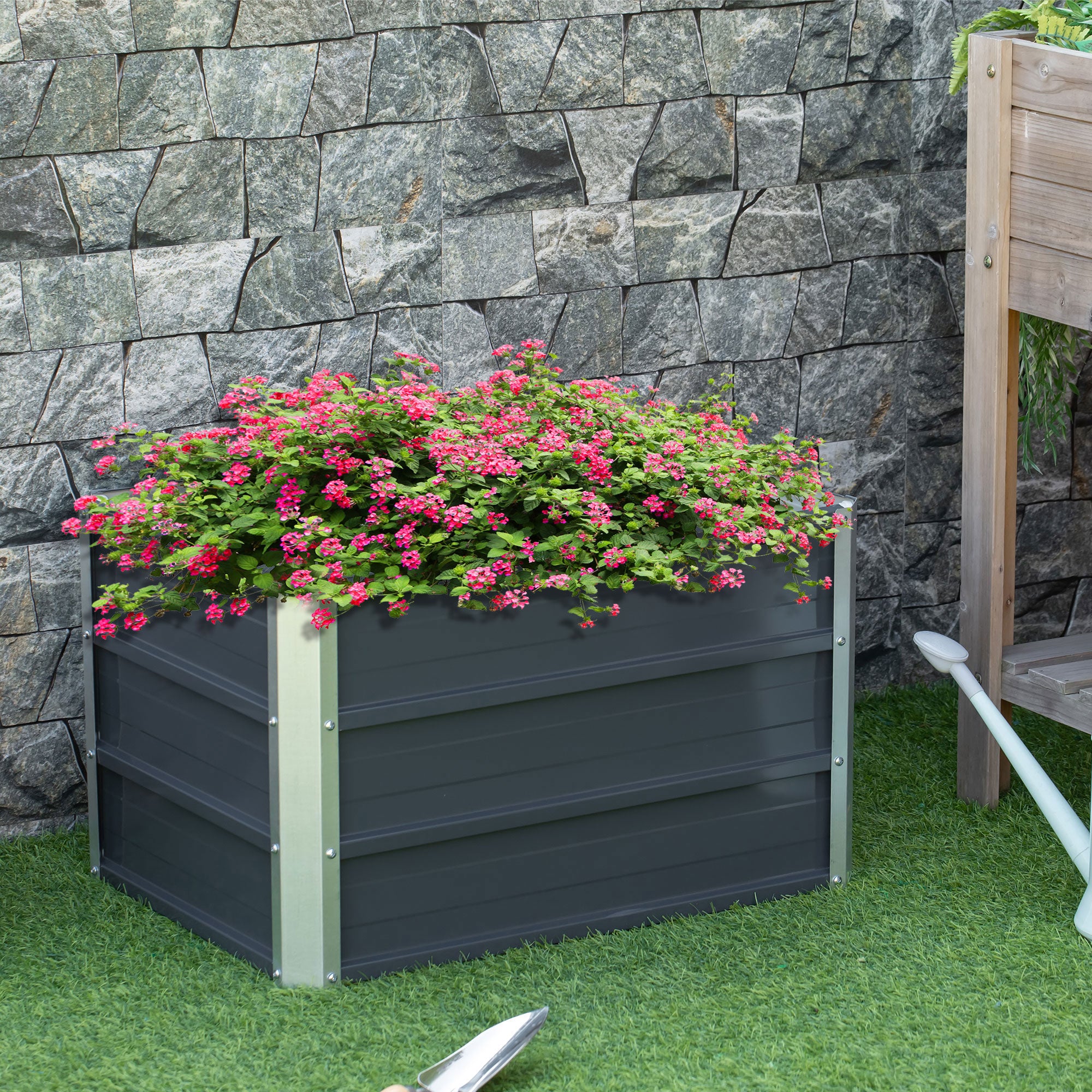 Raised Garden Bed, Elevated Planter Box & Gloves, Grey - Raised Beds from Outsunny