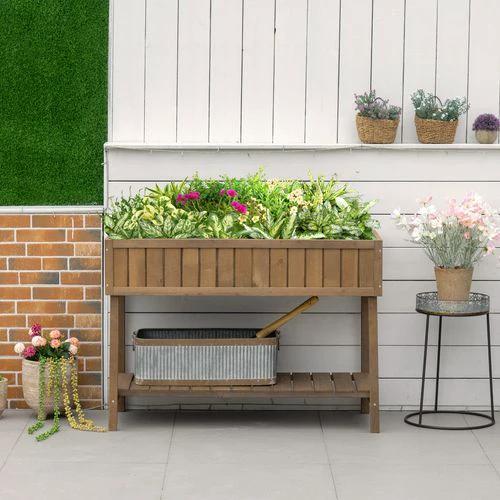 Outsunny Wooden Raised Bed Container Garden Plant Stand 8 Boxes 110x46x76cm Brown - Raised Beds