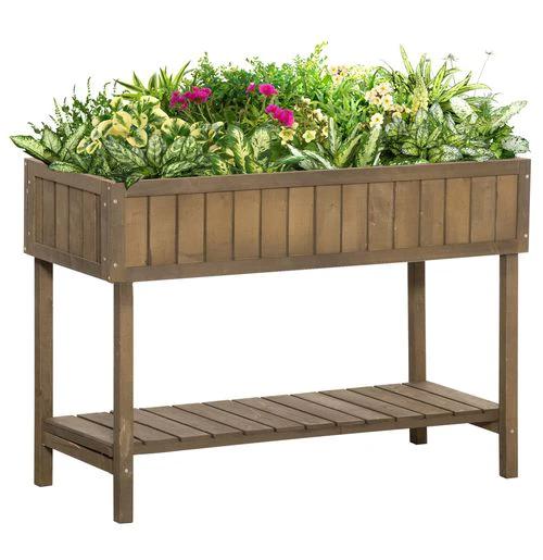 Outsunny Wooden Raised Bed Container Garden Plant Stand 8 Boxes 110x46x76cm Brown - Raised Beds