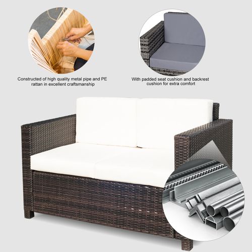 2 Seater Sofa Brown Rattan Table Sofa Chair Mixed Brown - Sofa from Outsunny