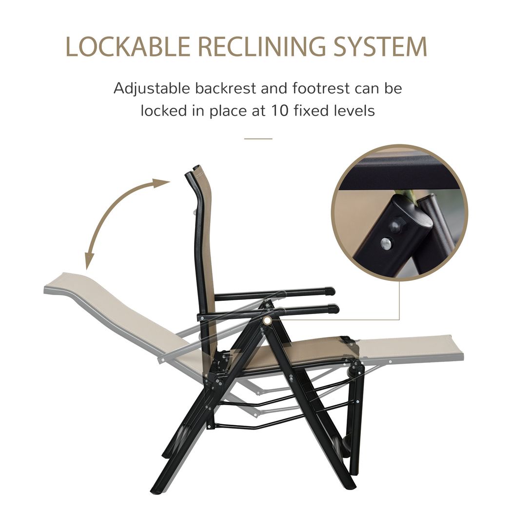 2 Sun Lounger Folding Reclining Lounge Chairs 10 Back & Leg Positions - Sun Lounger from Outsunny