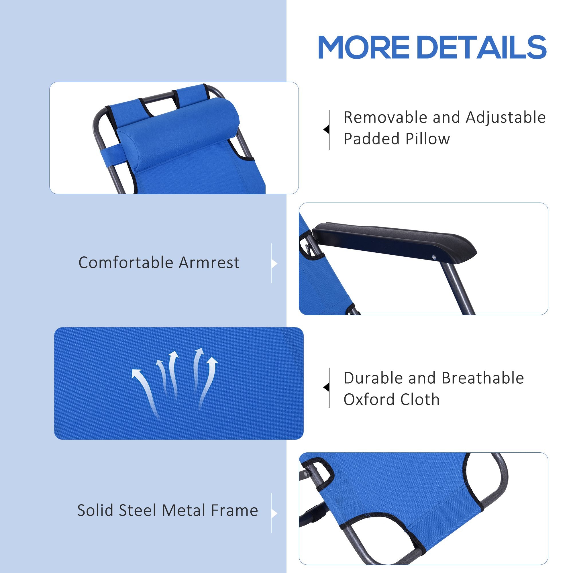 2 in 1 Sun Lounger Folding Reclining Chair Camping Adjustable Back & Pillow - Sun Lounger from Outsunny