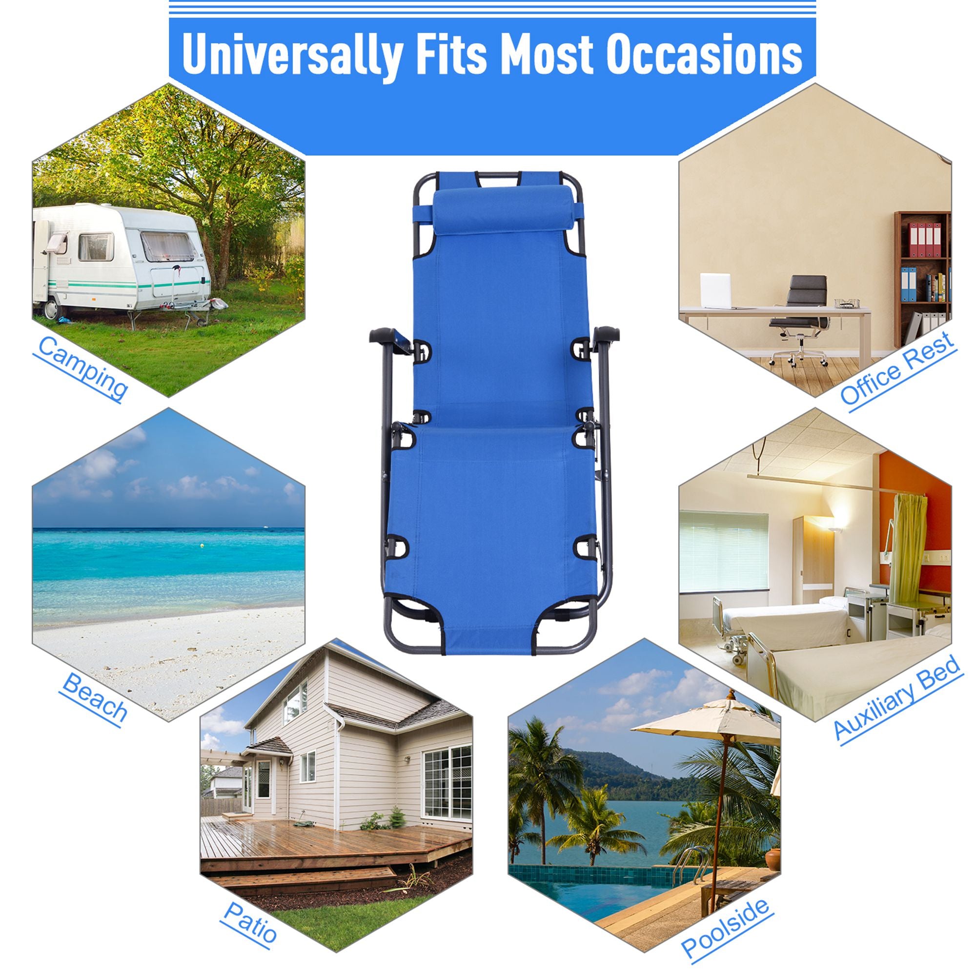 2 in 1 Sun Lounger Folding Reclining Chair Camping Adjustable Back & Pillow - Sun Lounger from Outsunny