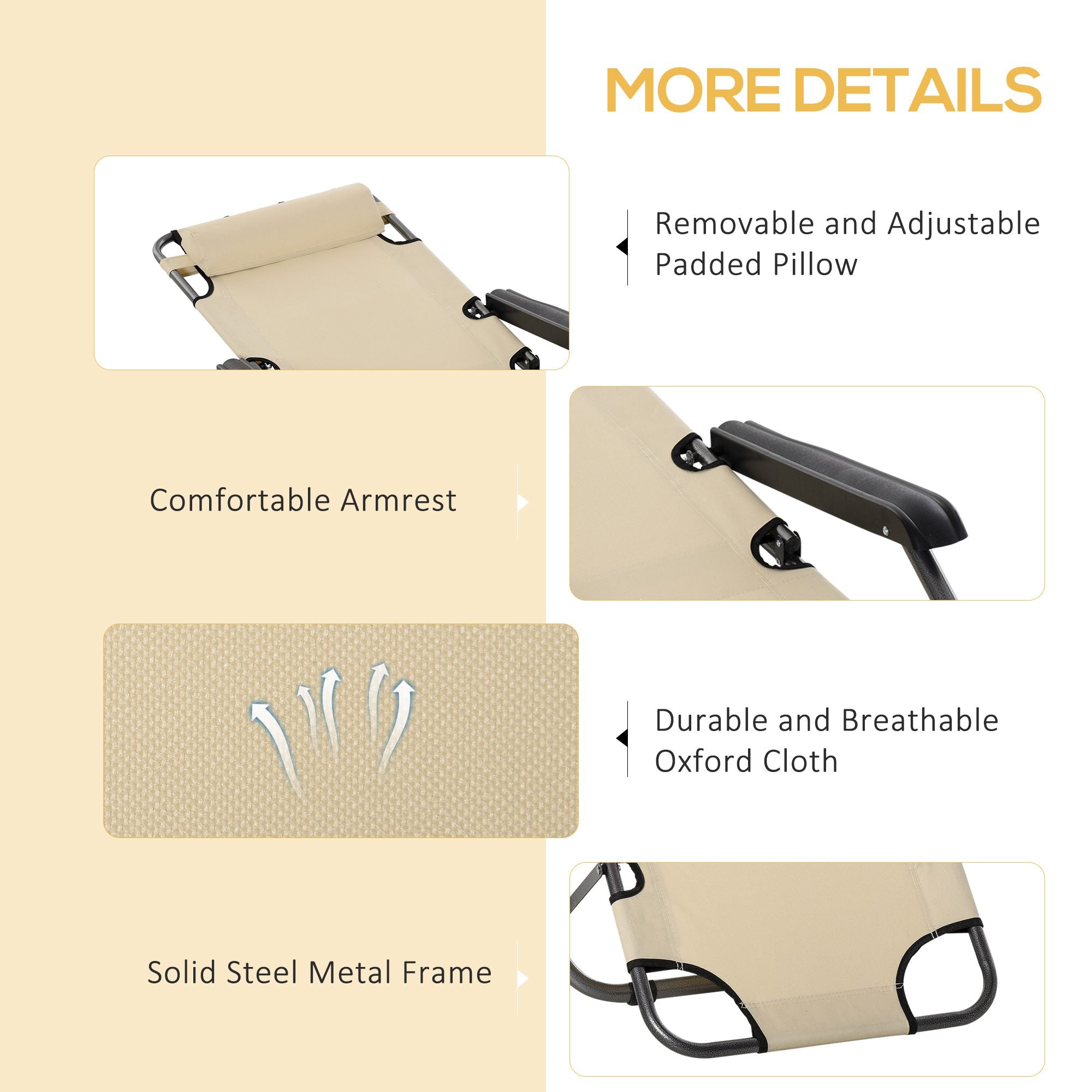 2 in 1 Sun Lounger Folding Reclining Chair Camping Adjustable Back & Pillow - Sun Lounger from Outsunny