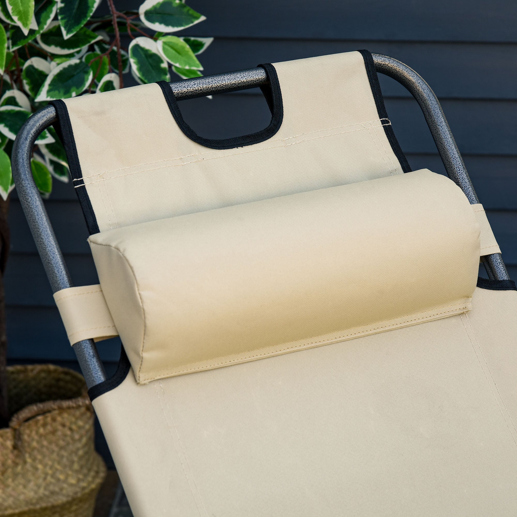 2 in 1 Sun Lounger Folding Reclining Chair Camping Adjustable Back & Pillow - Sun Lounger from Outsunny