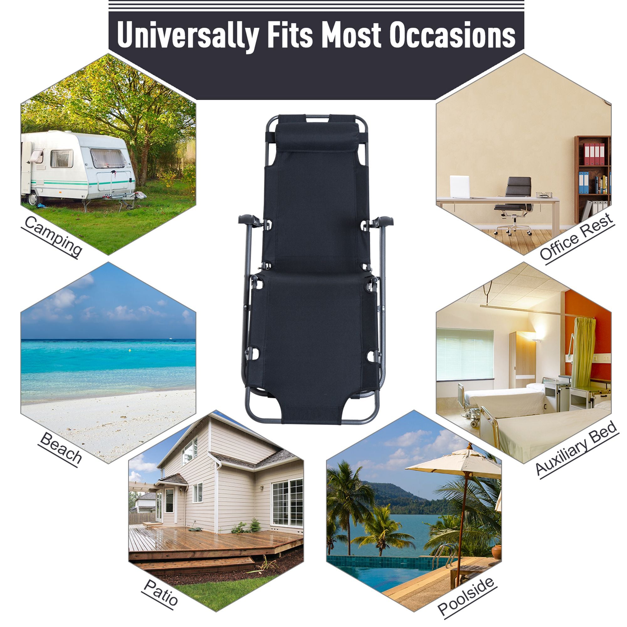 2 in 1 Sun Lounger Folding Reclining Chair Camping Adjustable Back & Pillow - Sun Lounger from Outsunny