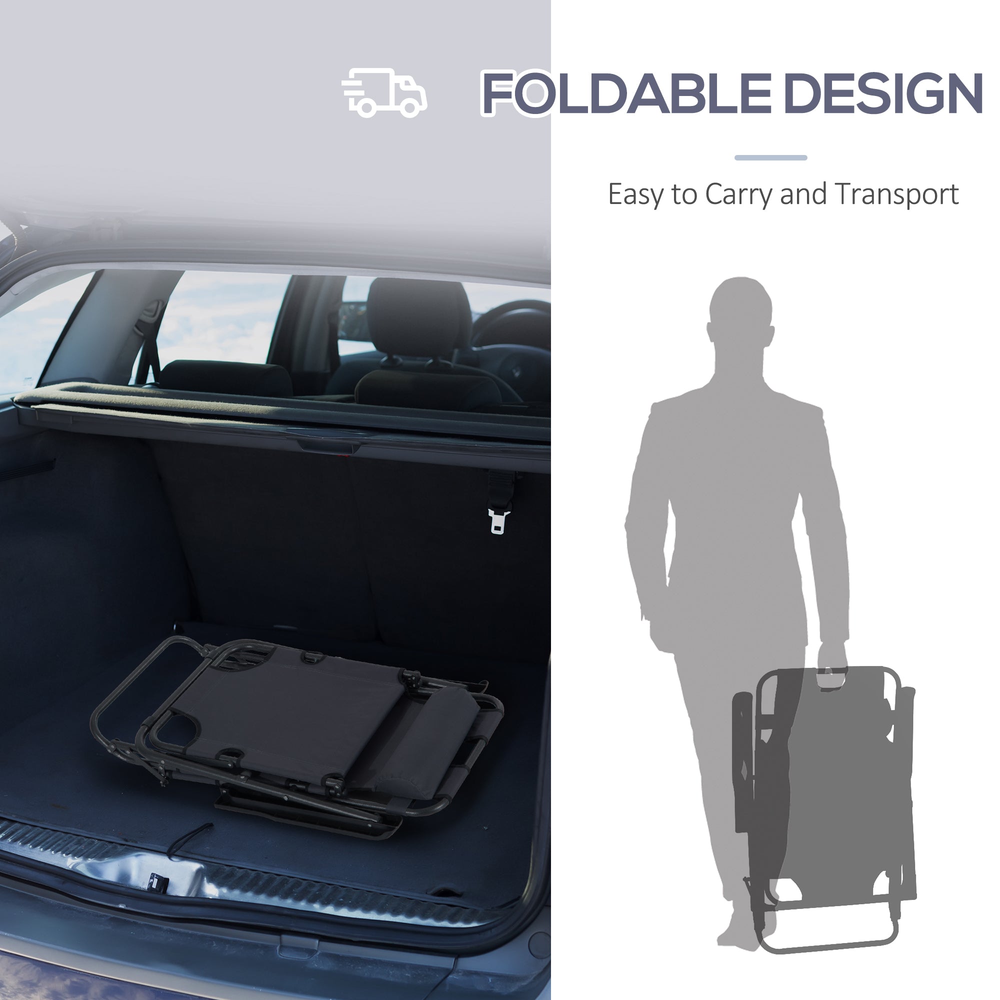 2 in 1 Sun Lounger Folding Reclining Chair Camping Adjustable Back & Pillow - Sun Lounger from Outsunny