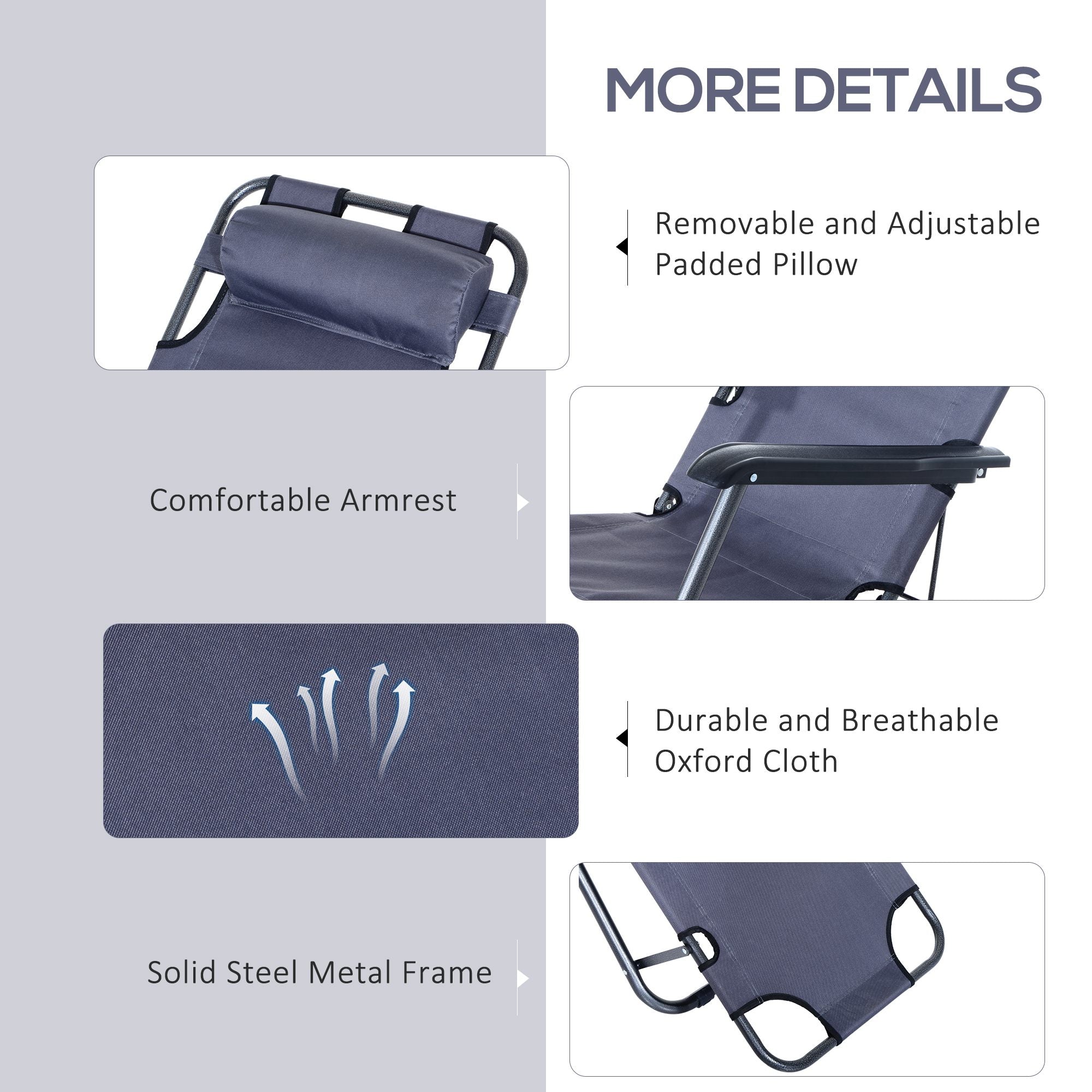 2 in 1 Sun Lounger Folding Reclining Chair Camping Adjustable Back & Pillow - Sun Lounger from Outsunny