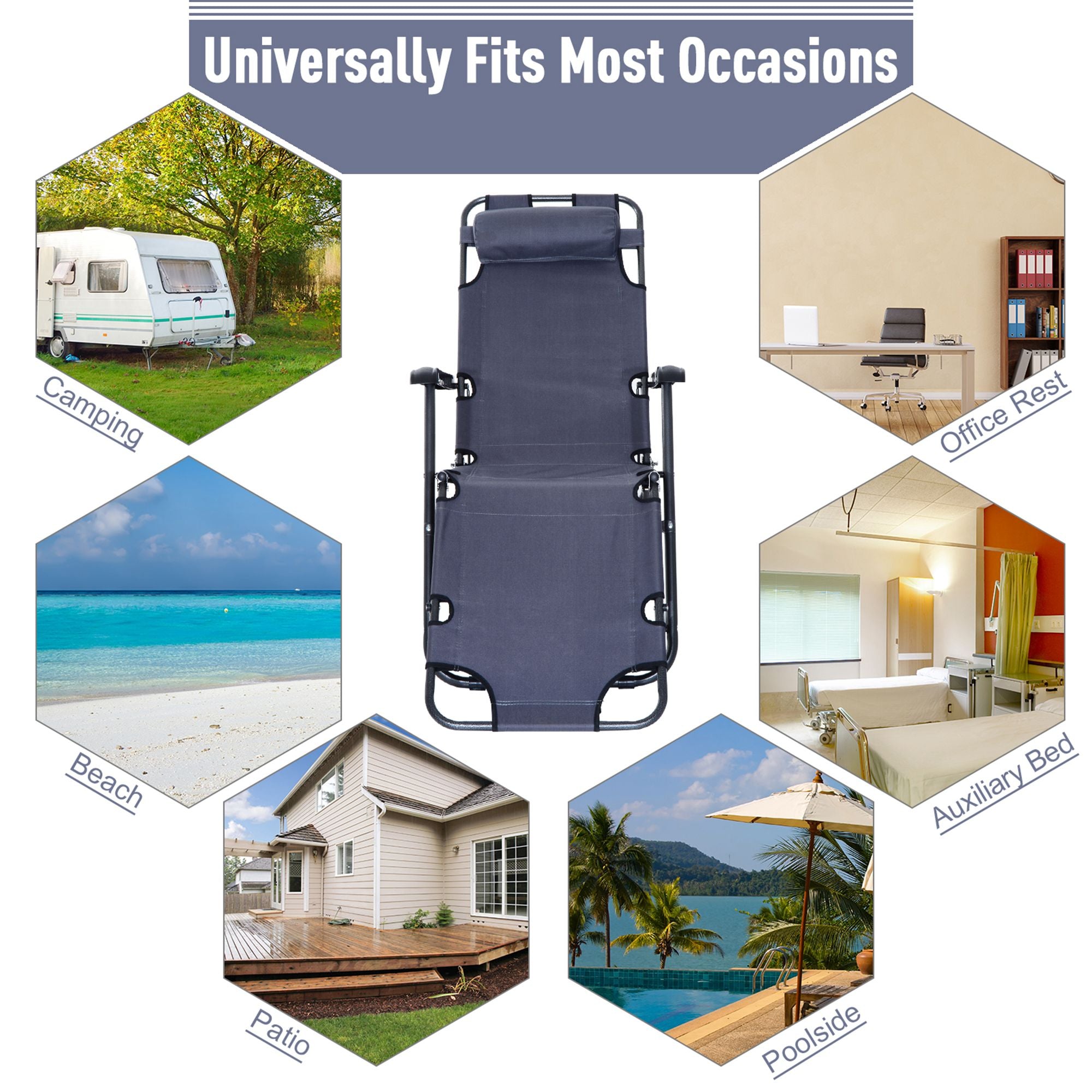 2 in 1 Sun Lounger Folding Reclining Chair Camping Adjustable Back & Pillow - Sun Lounger from Outsunny