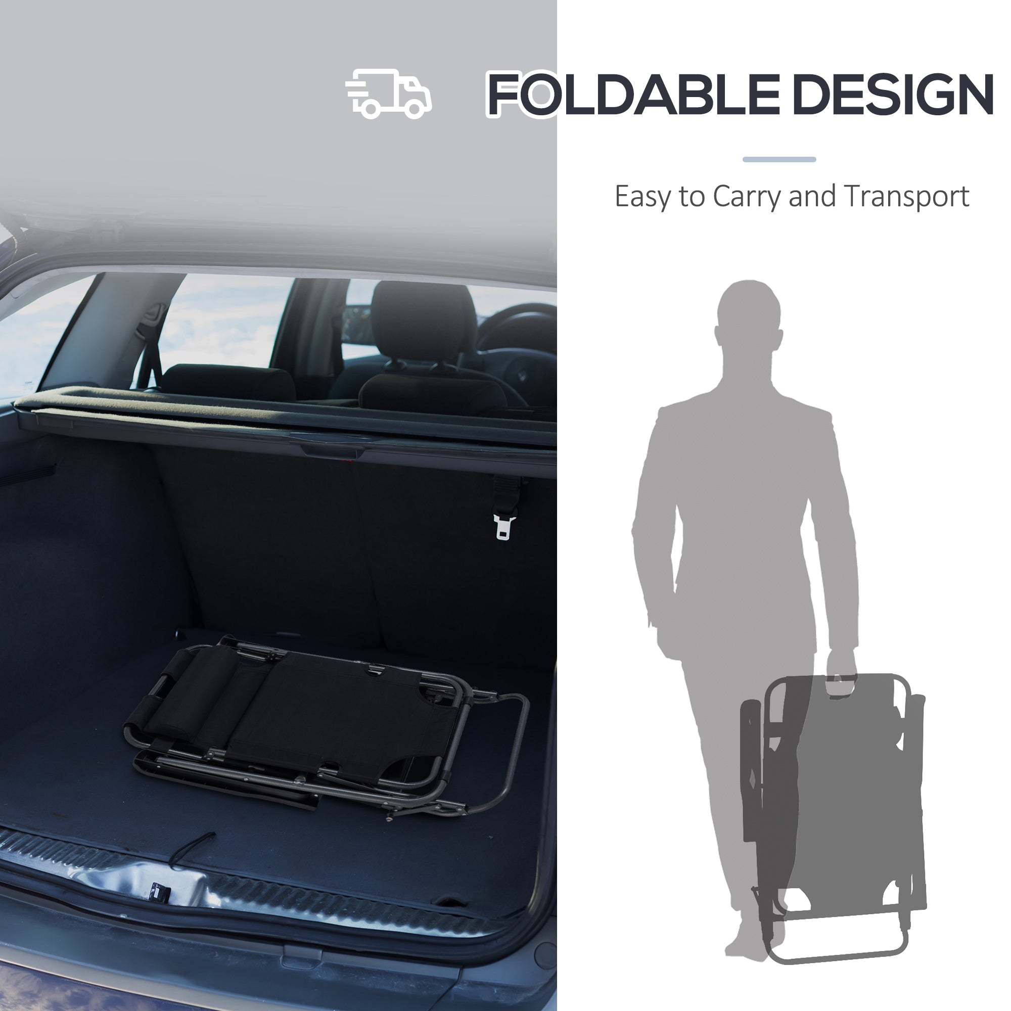 2 in 1 Sun Lounger Folding Reclining Chair Camping Adjustable Back & Pillow - Sun Lounger from Outsunny