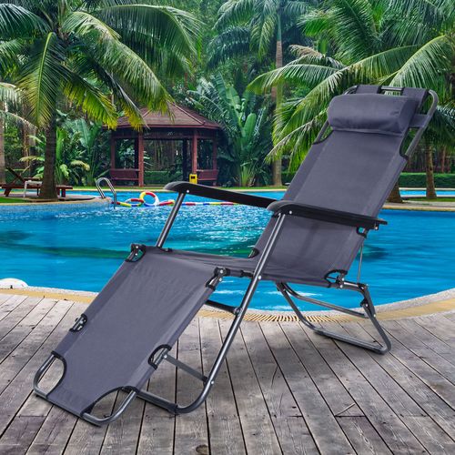 2 in 1 Sun Lounger Folding Reclining Chair Camping Adjustable Back & Pillow - Sun Lounger from Outsunny