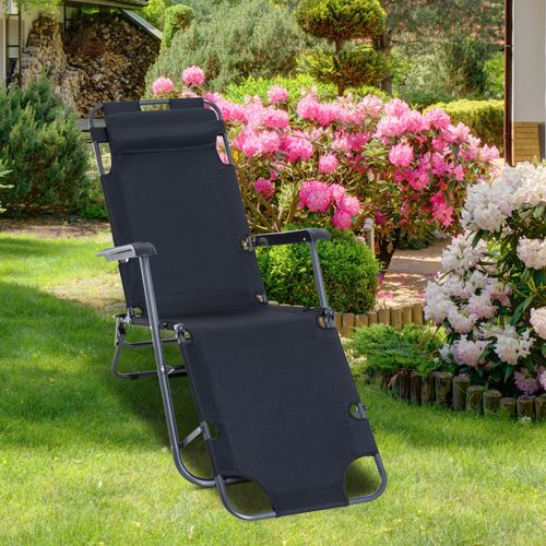 2 in 1 Sun Lounger Folding Reclining Chair Camping Adjustable Back & Pillow - Sun Lounger from Outsunny