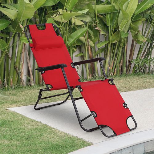 2 in 1 Sun Lounger Folding Reclining Chair Camping Adjustable Back & Pillow - Sun Lounger from Outsunny