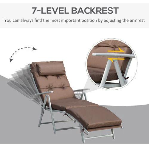 Outsunny Steel Frame Outdoor Garden Padded Sun Lounger w/ Pillow Brown by Outsunny