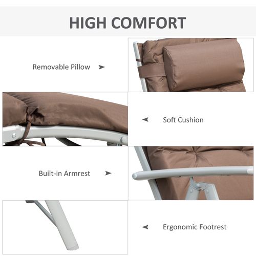 Outsunny Steel Frame Outdoor Garden Padded Sun Lounger w/ Pillow Brown - Sun Lounger from Outsunny