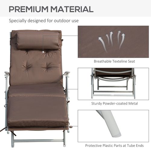 Outsunny Steel Frame Outdoor Garden Padded Sun Lounger w/ Pillow Brown - Sun Lounger from Outsunny