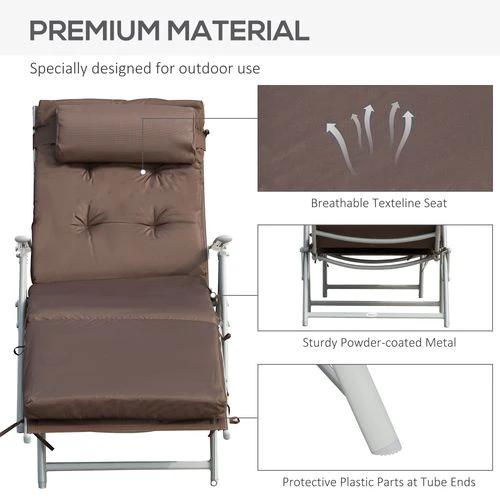 Outsunny Steel Frame Outdoor Garden Padded Sun Lounger w/ Pillow Brown by Outsunny