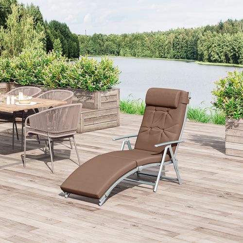 Outsunny Steel Frame Outdoor Garden Padded Sun Lounger w/ Pillow Brown - Sun Lounger from Outsunny