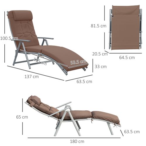 Outsunny Steel Frame Outdoor Garden Padded Sun Lounger w/ Pillow Brown - Sun Lounger from Outsunny