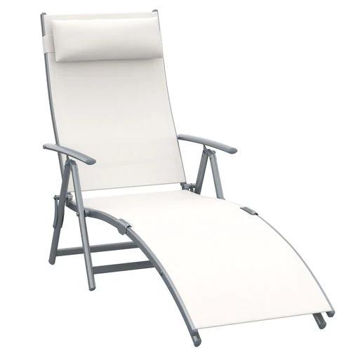Outsunny Outsunny Sun Lounger Recliner Foldable 7 Levels Texteline Cream White - Sun Lounger