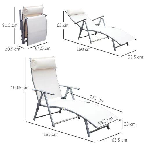 Outsunny Outsunny Sun Lounger Recliner Foldable 7 Levels Texteline Cream White - Sun Lounger
