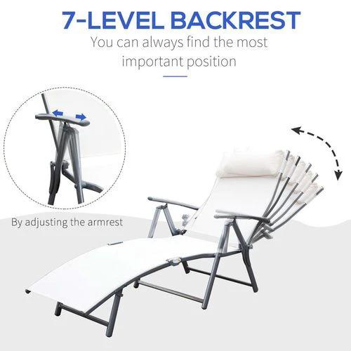 Outsunny Outsunny Sun Lounger Recliner Foldable 7 Levels Texteline Cream White - Sun Lounger