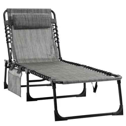 Outsunny Portable Sun Lounger, Folding Camping Adjustable , Pillow Grey - Sun Lounger