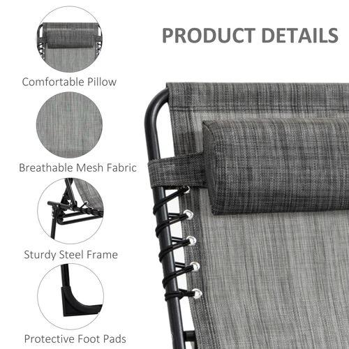 Outsunny Portable Sun Lounger, Folding Camping Adjustable , Pillow Grey - Sun Lounger