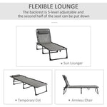 Outsunny Portable Sun Lounger, Folding Camping Adjustable , Pillow Grey - Sun Lounger
