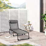 Outsunny Portable Sun Lounger, Folding Camping Adjustable , Pillow Grey - Sun Lounger