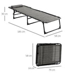 Outsunny Portable Sun Lounger, Folding Camping Adjustable , Pillow Grey - Sun Lounger