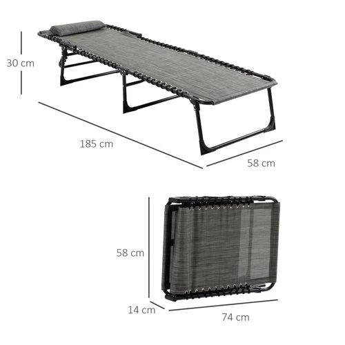 Outsunny Portable Sun Lounger, Folding Camping Adjustable , Pillow Grey - Sun Lounger