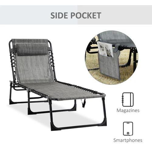 Outsunny Portable Sun Lounger, Folding Camping Adjustable , Pillow Grey - Sun Lounger