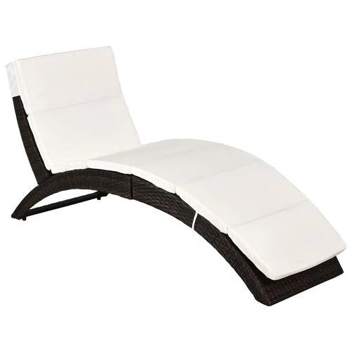 Outsunny Rattan Folding Sun Lounger Recliner Cushion Wicker Garden Furniture 2 Colours - Sun Lounger