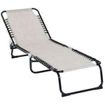 Sun Lounger Folding Chair Recliner & 4 Adjustable Backrest - Cream & White by Outsunny