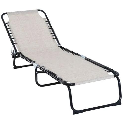 Sun Lounger Folding Chair Recliner & 4 Adjustable Backrest - Cream & White by Outsunny
