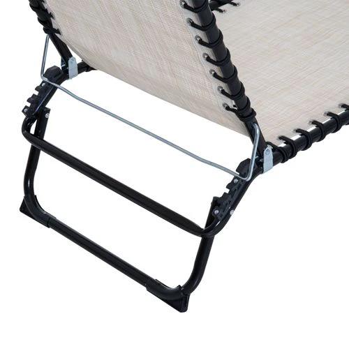 Sun Lounger Folding Chair Recliner & 4 Adjustable Backrest - Cream & White by Outsunny