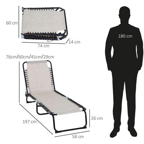 Sun Lounger Folding Chair Recliner & 4 Adjustable Backrest - Cream & White by Outsunny