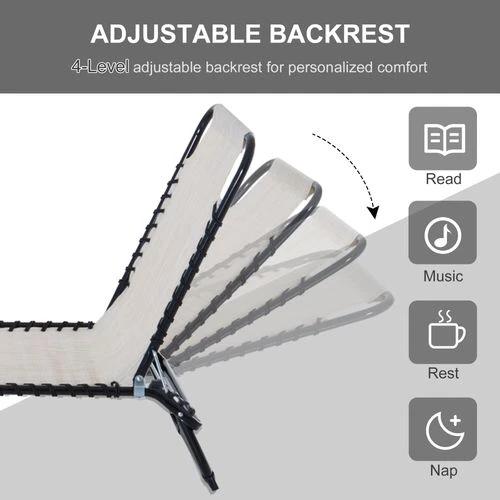Sun Lounger Folding Chair Recliner & 4 Adjustable Backrest - Cream & White by Outsunny