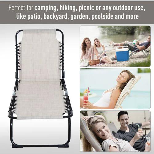 Sun Lounger Folding Chair Recliner & 4 Adjustable Backrest - Cream & White by Outsunny