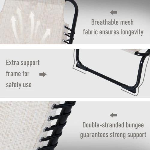 Sun Lounger Folding Chair Recliner & 4 Adjustable Backrest - Cream & White by Outsunny