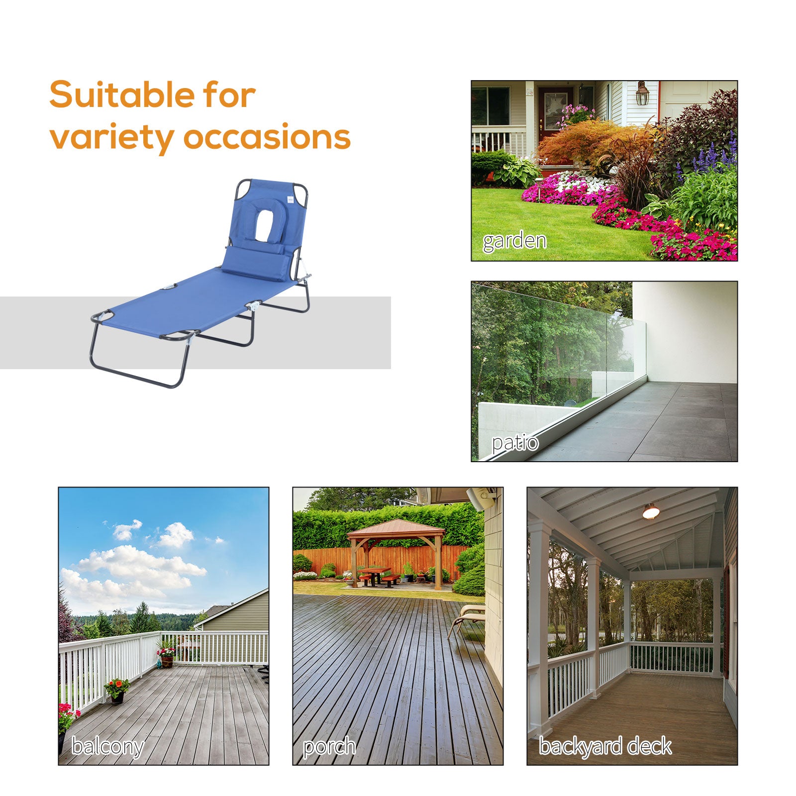 Folding Sun Lounger Reclining Chair w/ Pillow Reading Hole - Sun Lounger from Outsunny