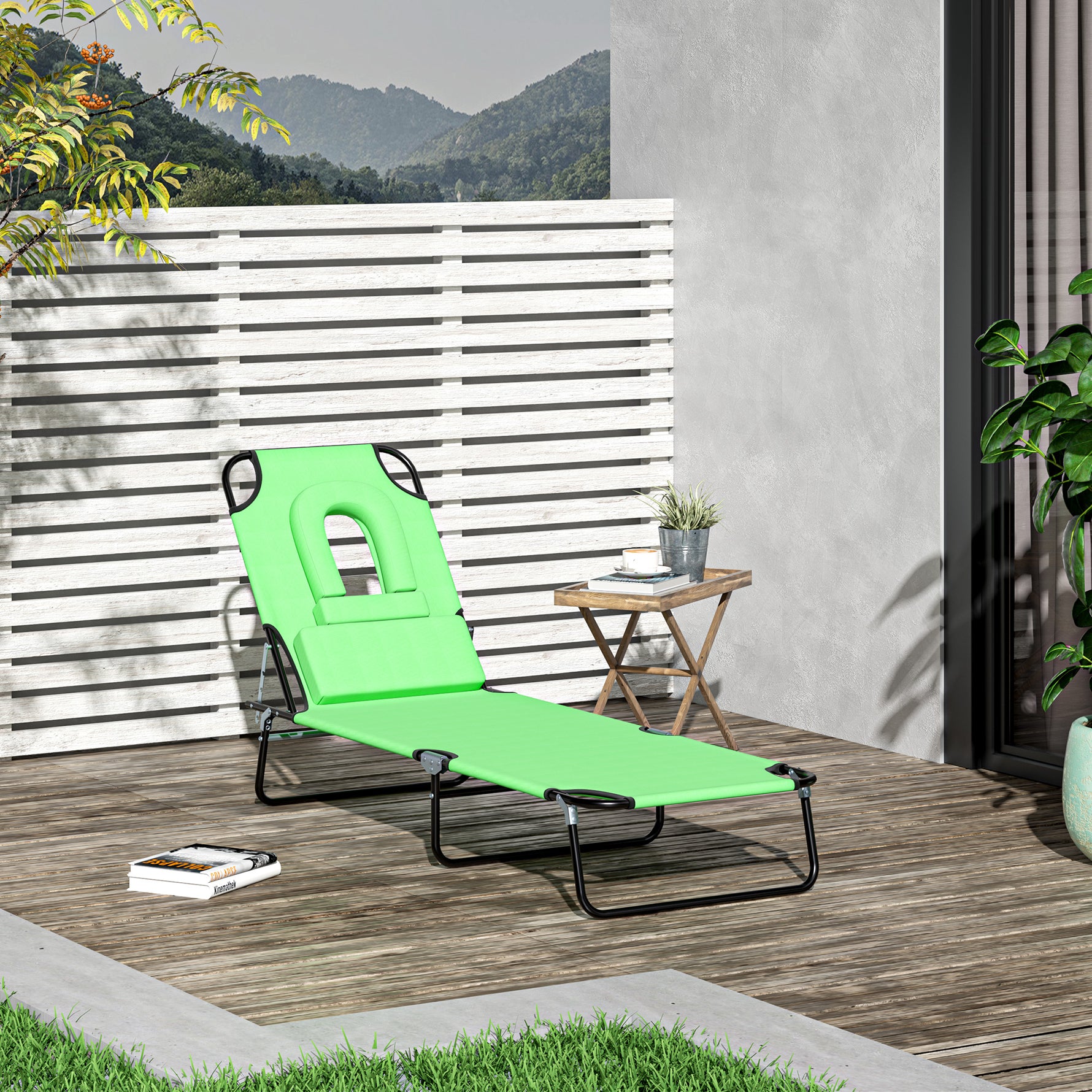 Folding Sun Lounger Reclining Chair w/ Pillow Reading Hole - Sun Lounger from Outsunny