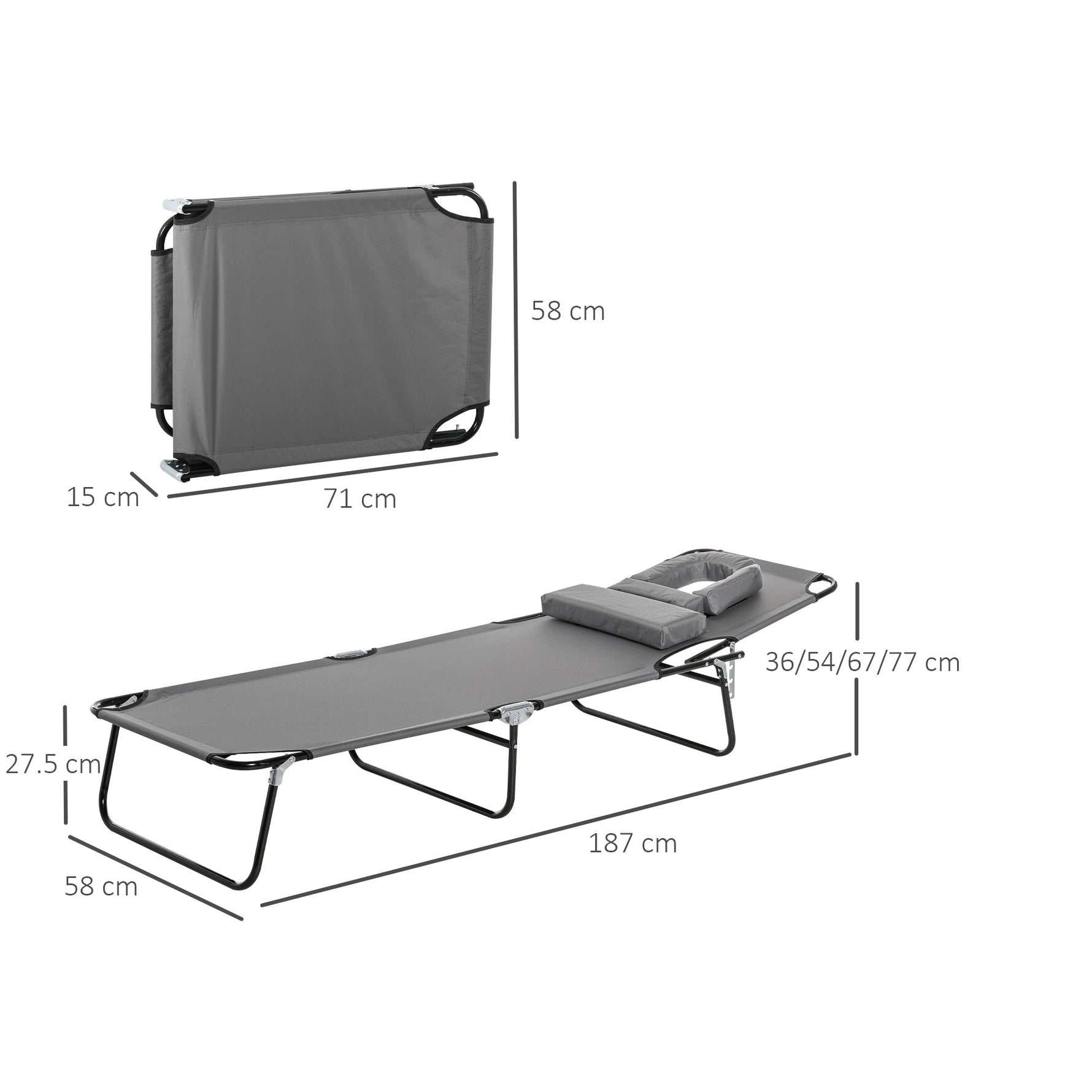 Folding Sun Lounger Reclining Chair w/ Pillow Reading Hole - Sun Lounger from Outsunny