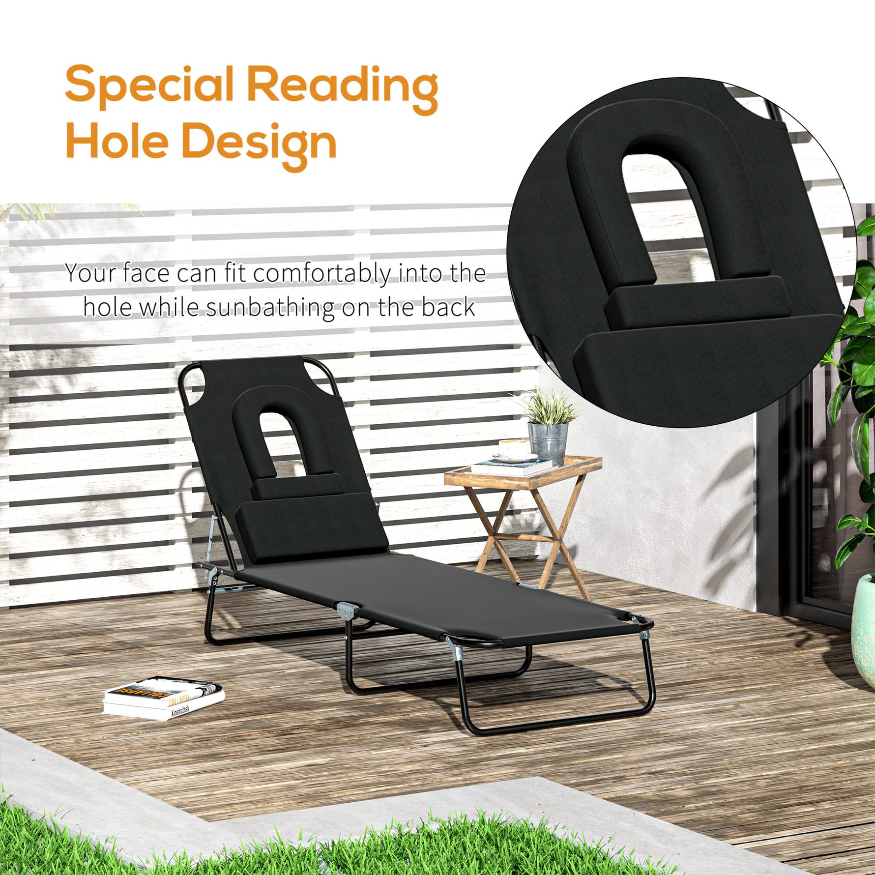 Folding Sun Lounger Reclining Chair w/ Pillow Reading Hole - Sun Lounger from Outsunny